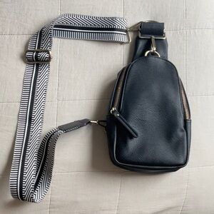 Black Crossbody Bag with Striped Strap